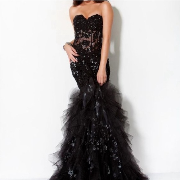 Beautiful Purple Jovani Corset Mermaid tulle dress gown formal designer Size 4 - Picture 3 of 11